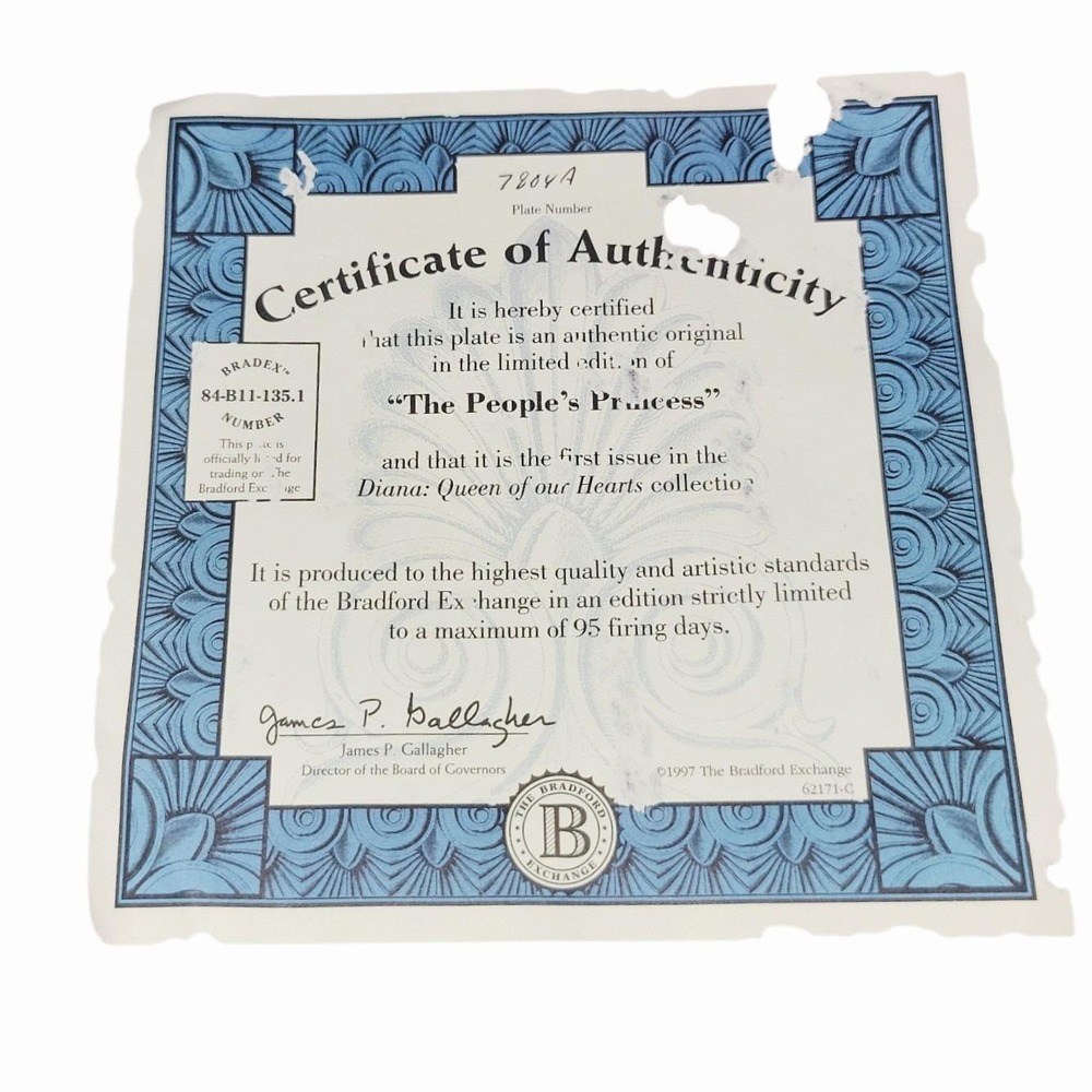 1997 Bradford Exchange The People's Princess Diana Queen Of Our Hearts Plate COA - Picture 3 of 5